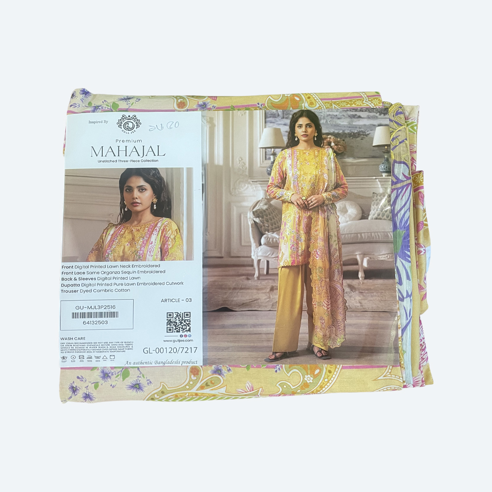 Mahajal lawn shirt front with detailed embroidered neckline and digital printed fabric